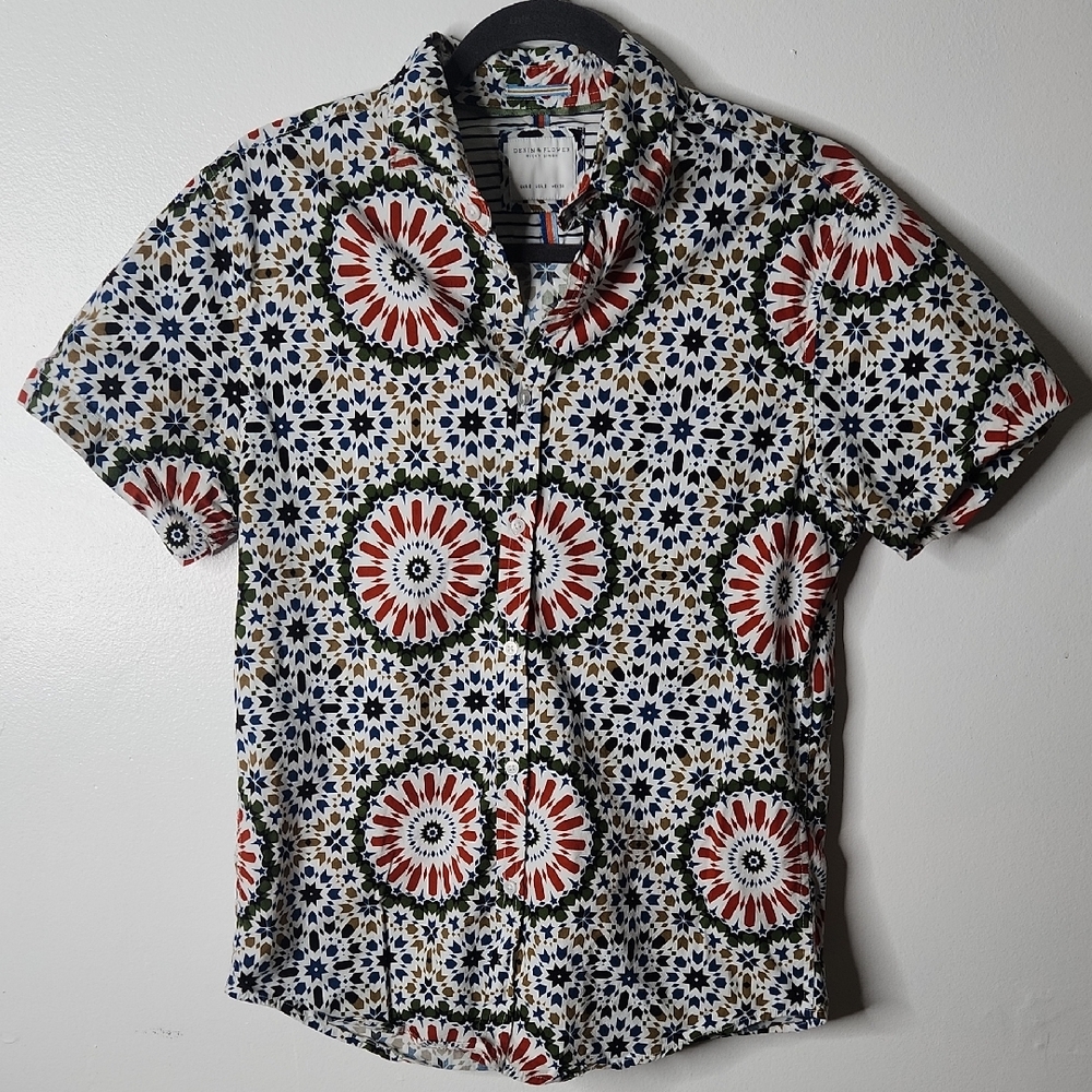 Denim And Flower Ricky Singh Shirt Small Mandala Print Earthy Short Sleeve Artsy